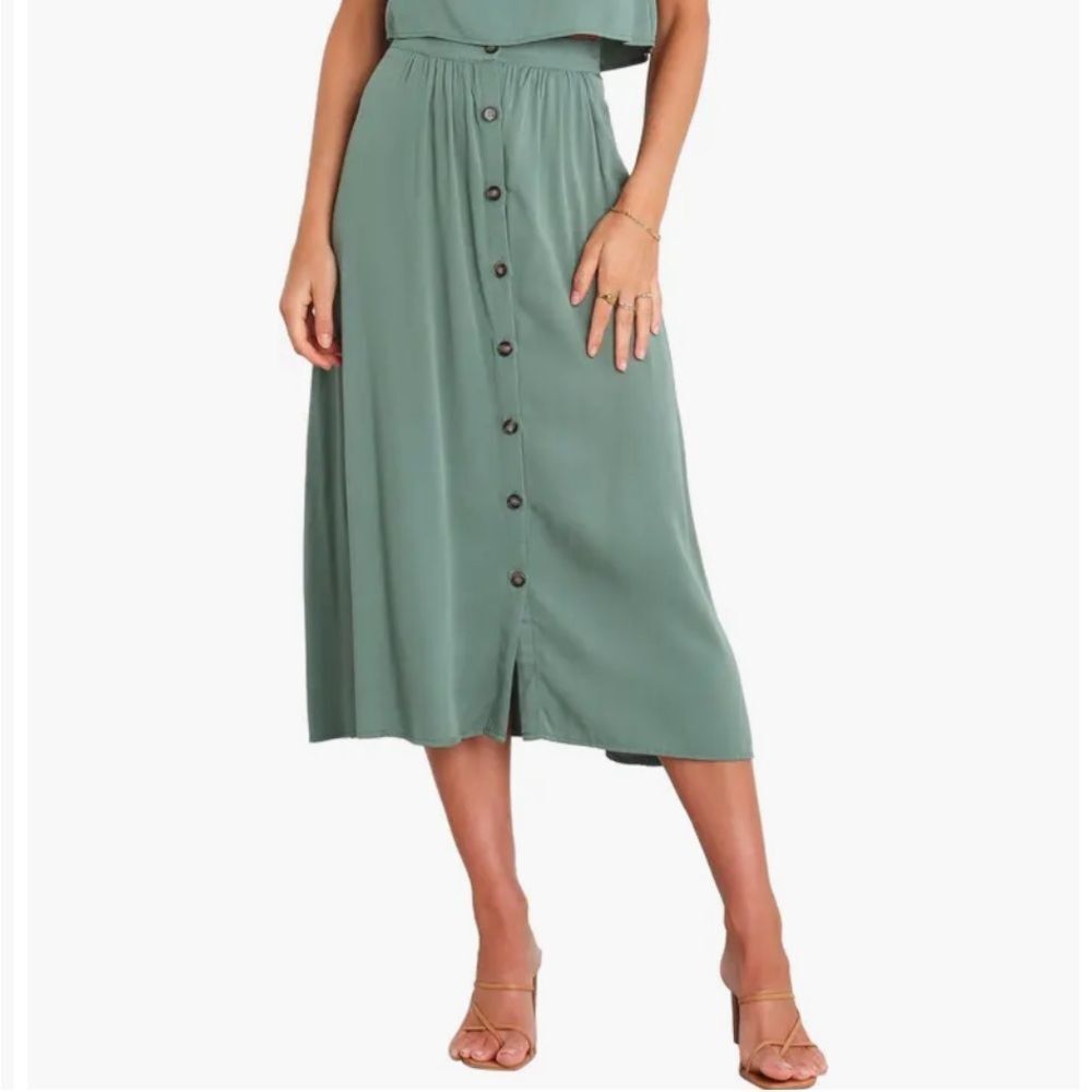 NEW Petal & Pup Ava Button Front Midi Skirt Green Size 0 - Picture 4 of 11